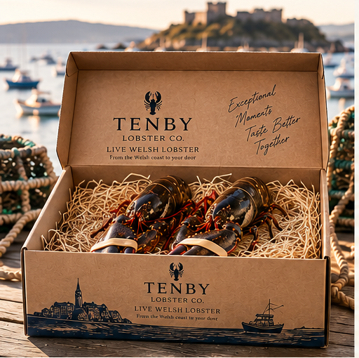 The Coastal Duo kraft box with 2 live Welsh lobsters