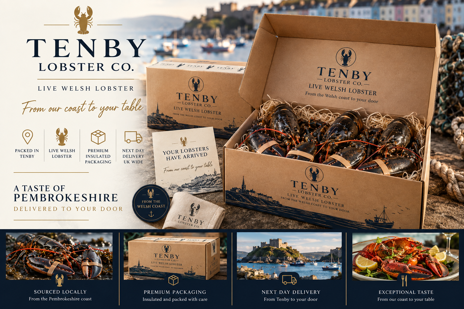 Tenby Lobster Co kraft box brand visuals